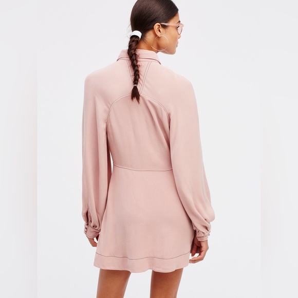 NWT FREE PEOPLE Pastel Button-Up Babydoll Mini Dress Fit & Flare Vintage Rose S - Picture 3 of 4